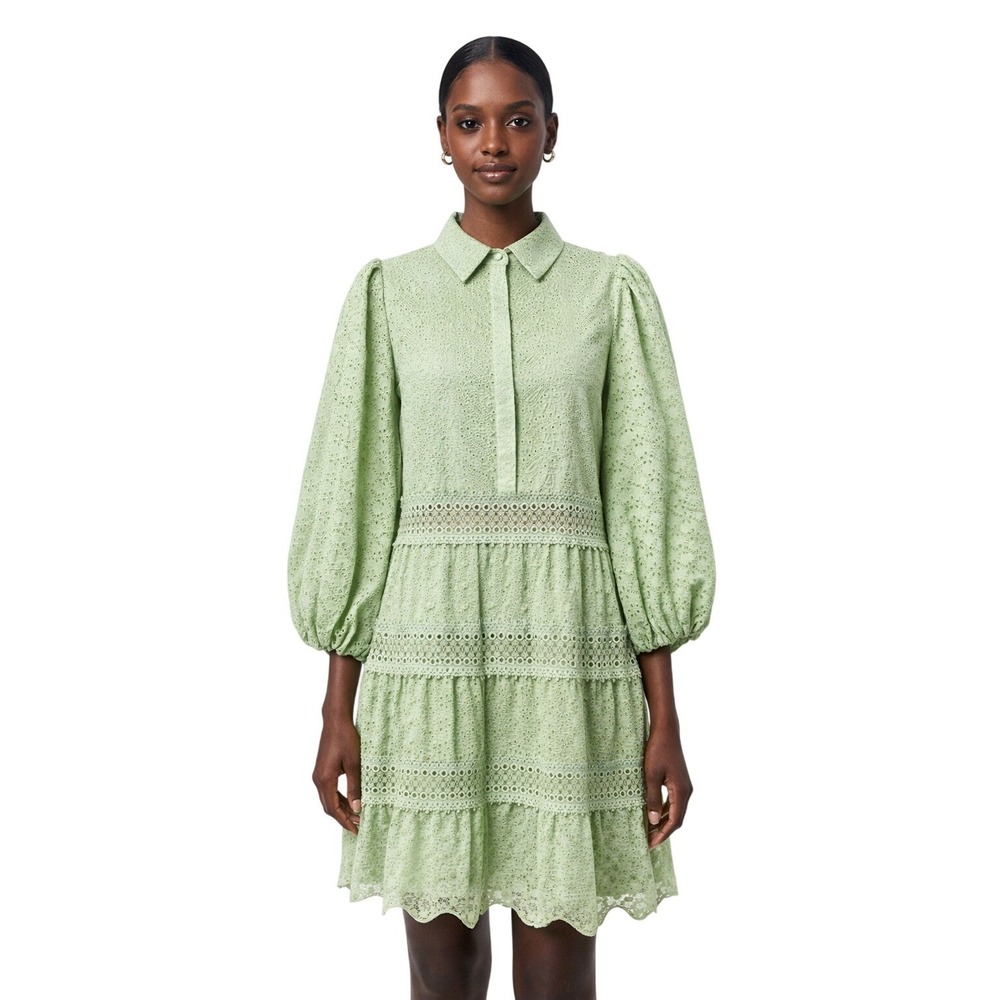 Alice‎ + Olivia Women's Green Eyelet Balloon Sleeve Mini Dress | 8
